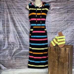 Brooks & Brothers Striped Sleeveless Hoodie Casual Neon Dress